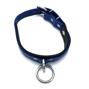 Kiotos - Collier en cuir noir/bleu avec grand anneau en O - Erotiekvoordeel.nl