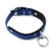 Kiotos - Collier en cuir noir/bleu avec grand anneau - Erotiekvoordeel.nl