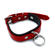 Kiotos - Schwarz/Rotes Lederhalsband mit großem O-Ring - Erotiekvoordeel.nl
