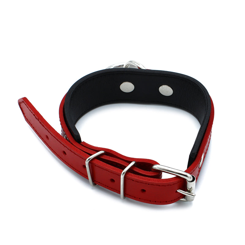 Kiotos - Schwarz/Rotes Lederhalsband mit großem O-Ring - Erotiekvoordeel.nl