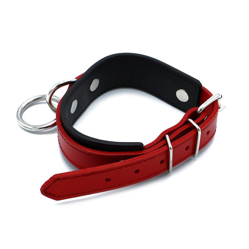 Kiotos - Schwarz/Rotes Lederhalsband mit großem O-Ring - Erotiekvoordeel.nl