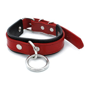 Kiotos - Schwarz/Rotes Lederhalsband mit großem O-Ring - Erotiekvoordeel.nl