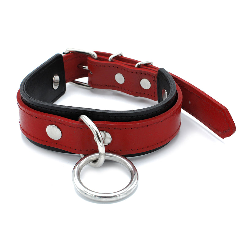 Kiotos - Schwarz/Rotes Lederhalsband mit großem O-Ring - Erotiekvoordeel.nl