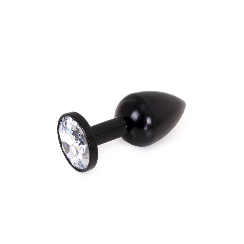 Kiotos - Black Aluminum Butt Plug - White Decorative Crystal - Erotiekvoordeel.nl