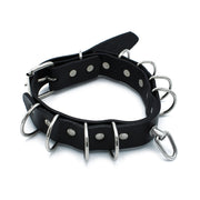 Kiotos - Schwarzes Lederhalsband mit mehreren D-Ringen - Erotiekvoordeel.nl