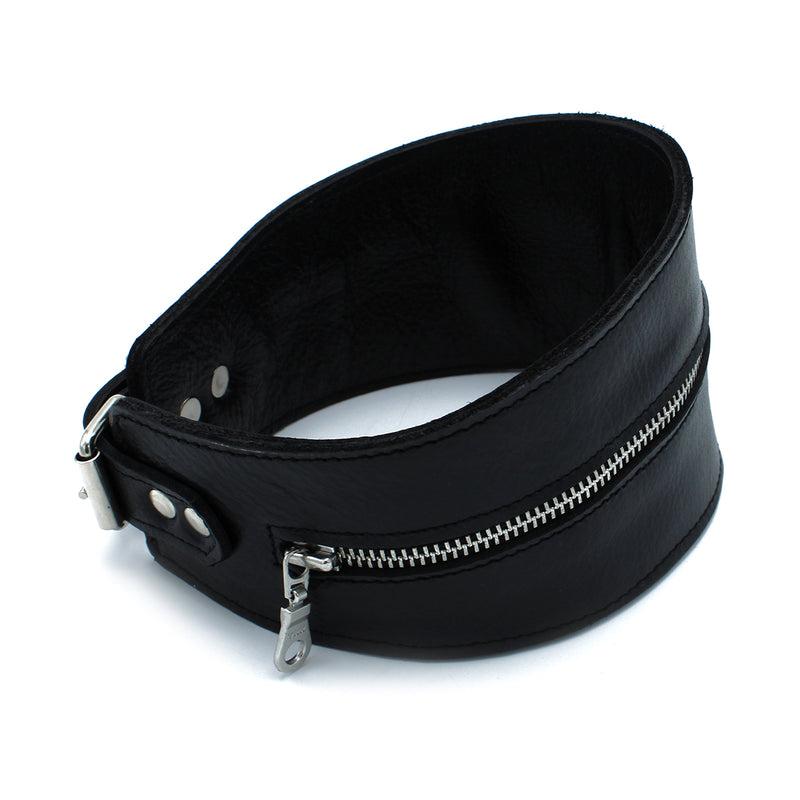 Kiotos - Collar de cuello alto de cuero negro con cremallera - Erotiekvoordeel.nl