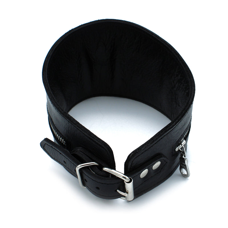 Kiotos - Collar de cuello alto de cuero negro con cremallera - Erotiekvoordeel.nl