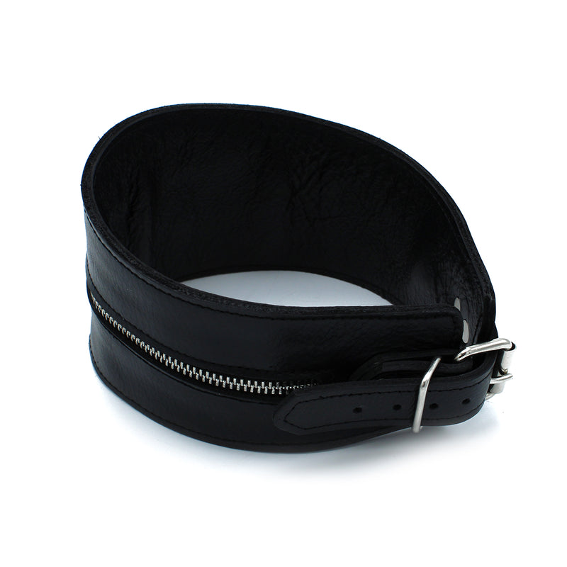 Kiotos - Collar de cuello alto de cuero negro con cremallera - Erotiekvoordeel.nl