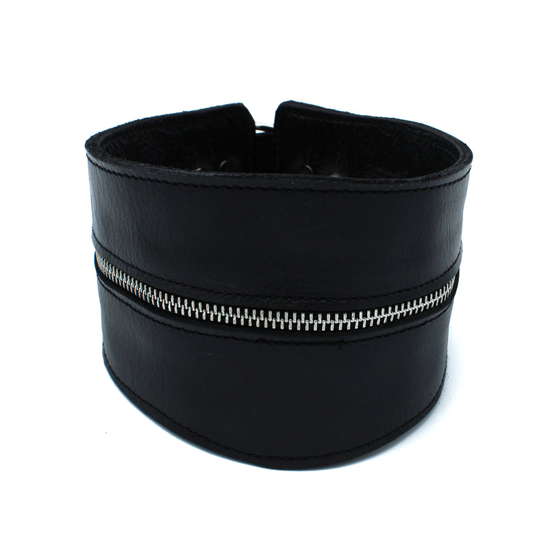Kiotos - Collar de cuello alto de cuero negro con cremallera - Erotiekvoordeel.nl