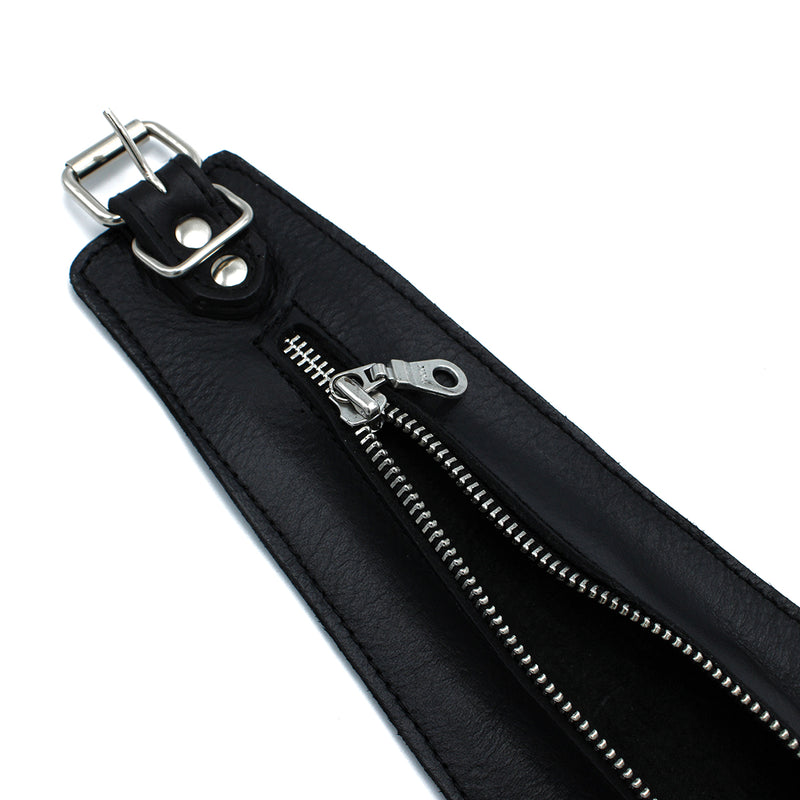 Kiotos - Collar de cuero negro de cuello alto con cremallera - Erotiekvoordeel.nl