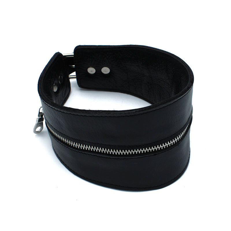 Kiotos - Collar de cuello alto de cuero negro con cremallera - Erotiekvoordeel.nl