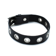 Kiotos - Black Leather Slim Collar with Multi-Metal Eyelets - Erotiekvoordeel.nl