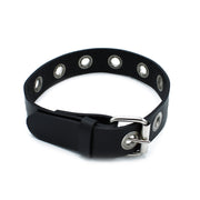 Kiotos - Black Leather Slim Collar with Multi-Metal Eyelets - Erotiekvoordeel.nl