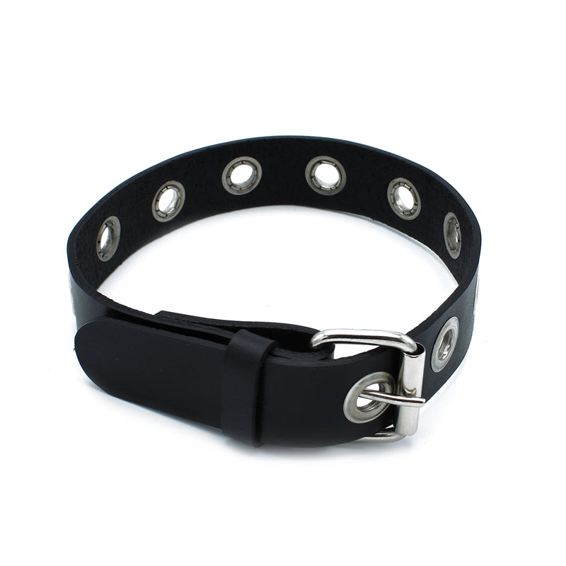 Kiotos - Black Leather Slim Collar with Multi-Metal Eyelets - Erotiekvoordeel.nl