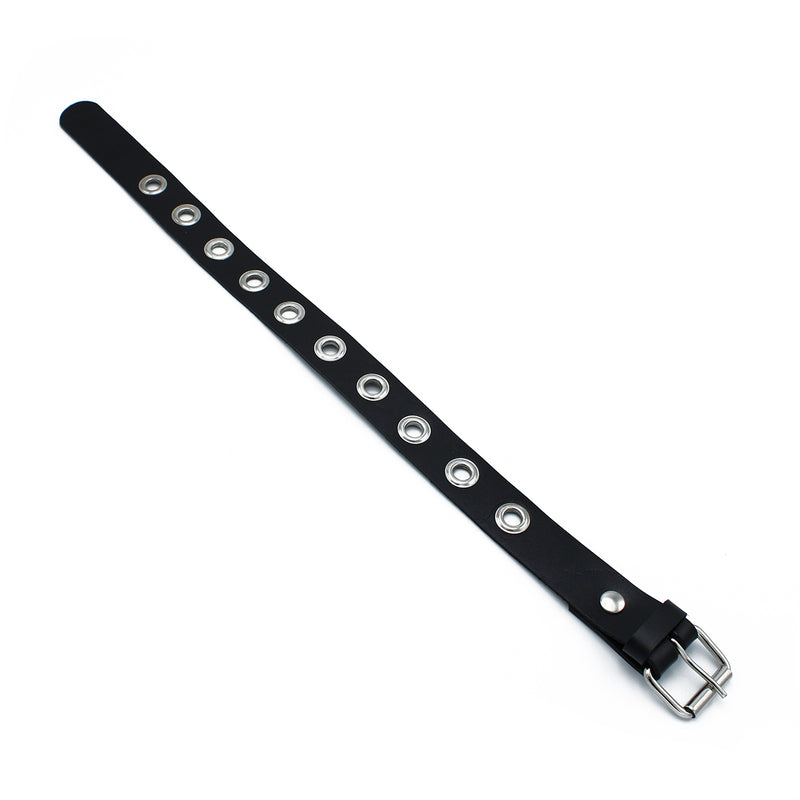 Kiotos - Black Leather Slim Collar with Multi-Metal Eyelets - Erotiekvoordeel.nl