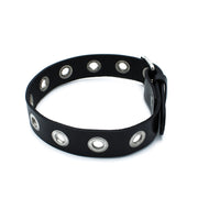 Kiotos - Black Leather Slim Collar with Multi-Metal Eyelets - Erotiekvoordeel.nl