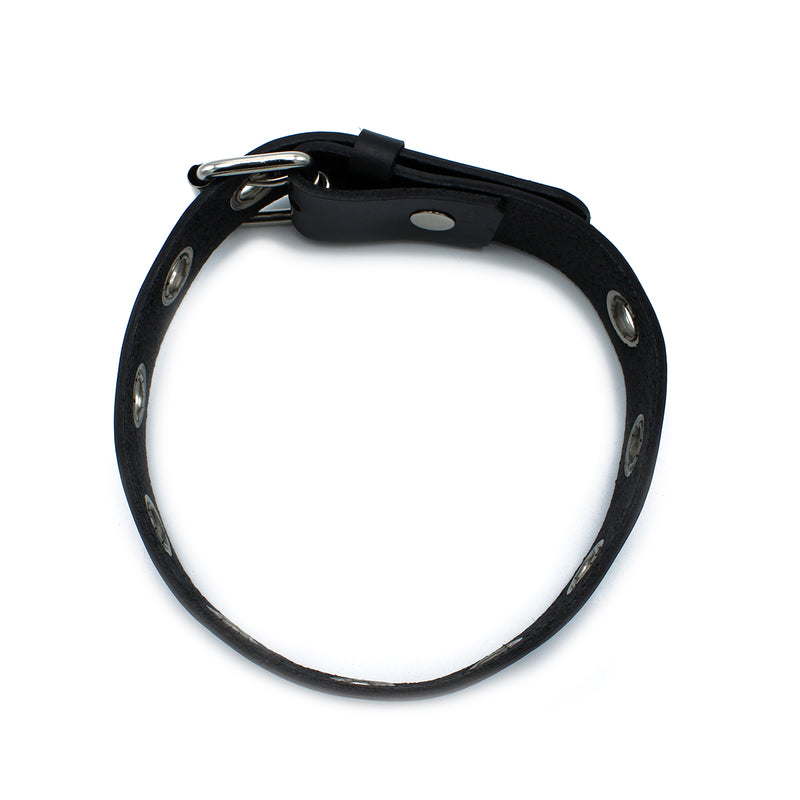 Kiotos - Black Leather Slim Collar with Multi-Metal Eyelets - Erotiekvoordeel.nl