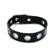 Kiotos - Black Leather Slim Collar with Multi-Metal Eyelets - Erotiekvoordeel.nl