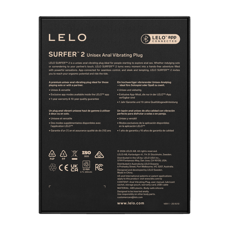LELO - Surfer 2 - Unisex Vibrating Anal Plug - Black-Erotiekvoordeel.nl