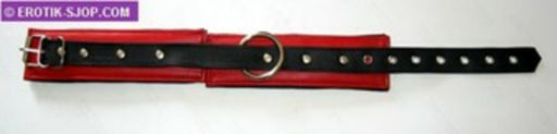 Laced-Up - Lederhalsband oder Handfessel - Lederhandfesseln und Halsband in einem. Rot mit schwarzen Details, 5 cm breit - Erotiekvoordeel.nl