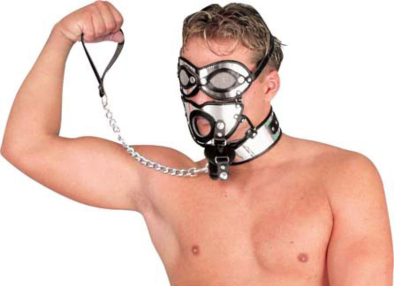 Ledapol - Leather Mask with Collar, Eye Covers, and Mouth Gag - Thick Tanned Leather -Erotiekvoordeel.nl