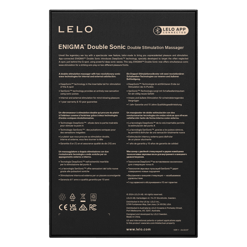 Lelo - Enigma Double Sonic - Potrójna Stymulacja - Sterowanie Przez Aplikację - Czarny-Erotiekvoordeel.nl