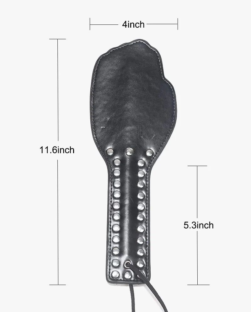 Leather Spanking Paddle - Studded Hand - Black - Erotiekvoordeel.nl