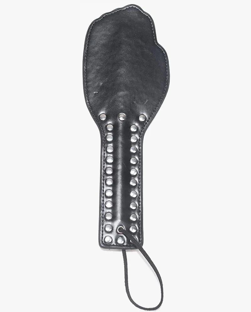 Leather Spanking Paddle - Studded Hand - Black-Erotiekvoordeel.nl