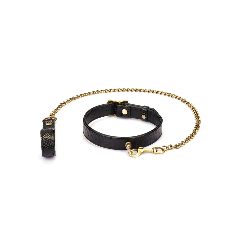 Liebe Seele - Crocodile Noir - Collier étroit en cuir avec imprimé crocodile - Noir-Erotiekvoordeel.nl
