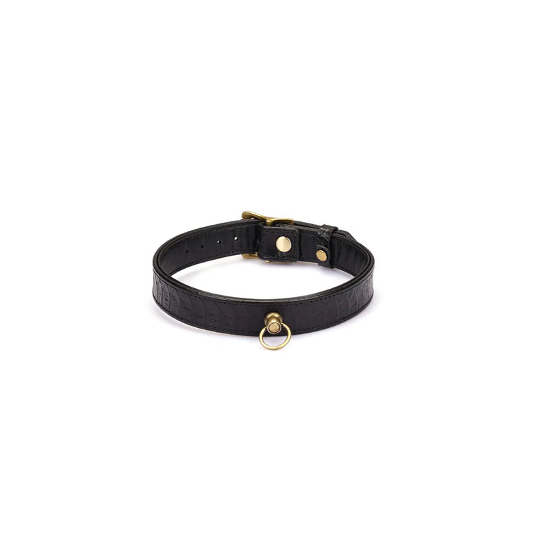 Liebe Seele - Crocodile Noir - Collier étroit en cuir avec imprimé crocodile - Noir-Erotiekvoordeel.nl