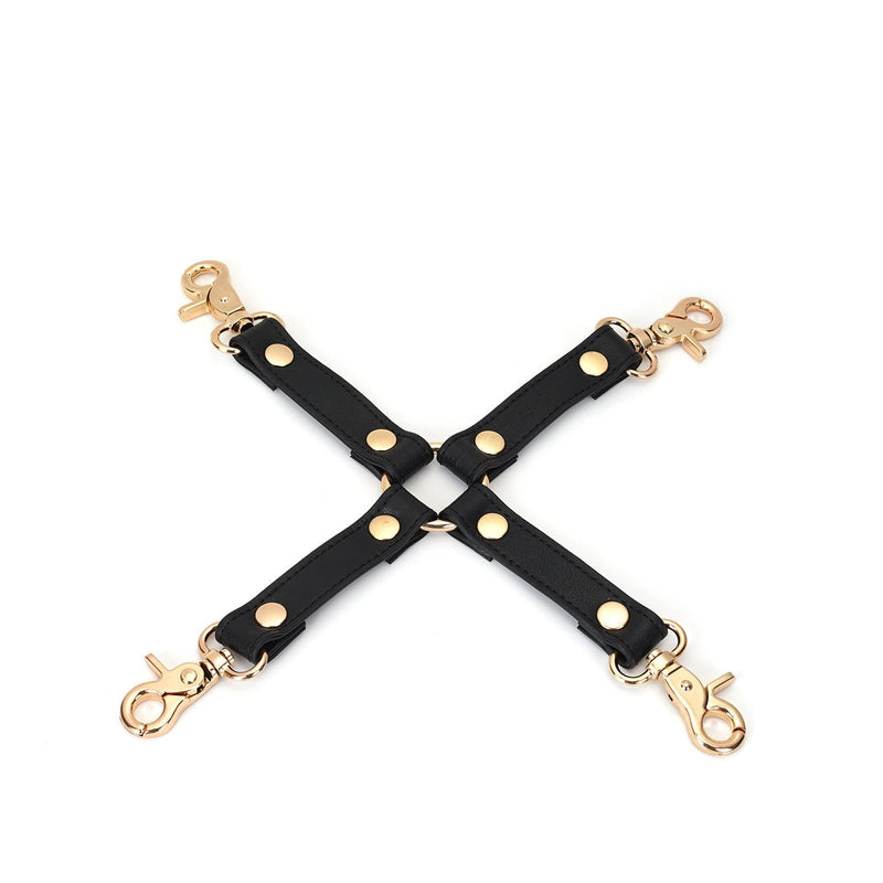 Liebe Seele - Dark Secret - Exclusieve Lederen Hogtie Bondagehulp Met Goud Metalen beslag - Zwart/Goud-Erotiekvoordeel.nl