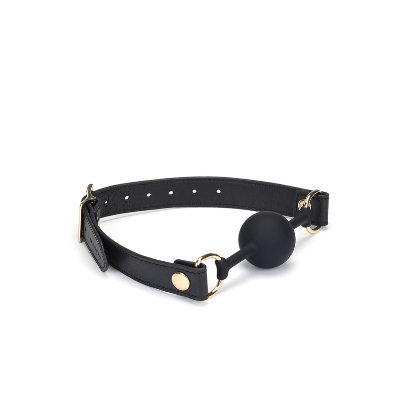 Liebe Seele - Dark Secret - Exclusieve Siliconen Ball Gag Met Lederen Riempjes - Zwart/Goud-Erotiekvoordeel.nl