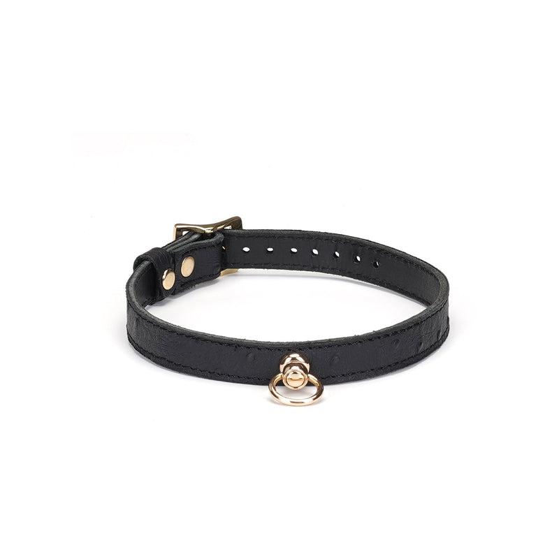 Liebe Seele Demon's Kiss Collar – Luxury Leather Collar with Gold O-ring - Erotiekvoordeel.nl