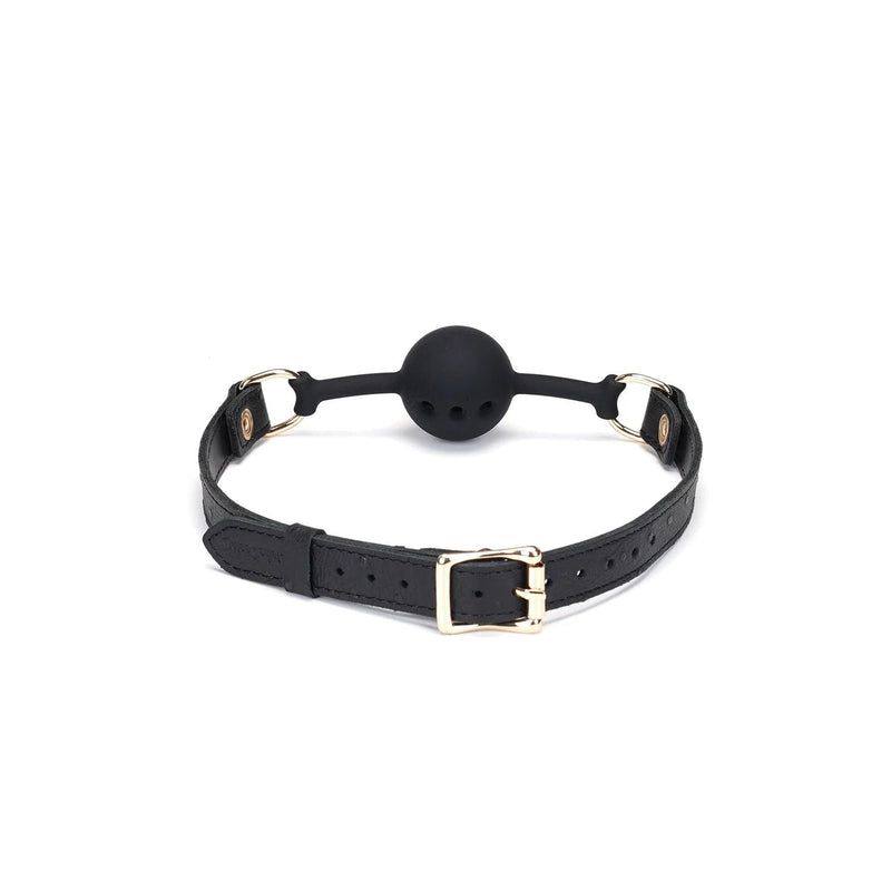 Liebe Seele - Demon's Kiss Leren Ball Gag - Luxe En exclusief ontwerp - Zwart/Goud-Erotiekvoordeel.nl