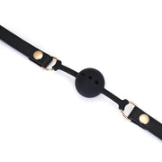 Liebe Seele - Demon's Kiss Leren Ball Gag - Luxe En exclusief ontwerp - Zwart/Goud-Erotiekvoordeel.nl