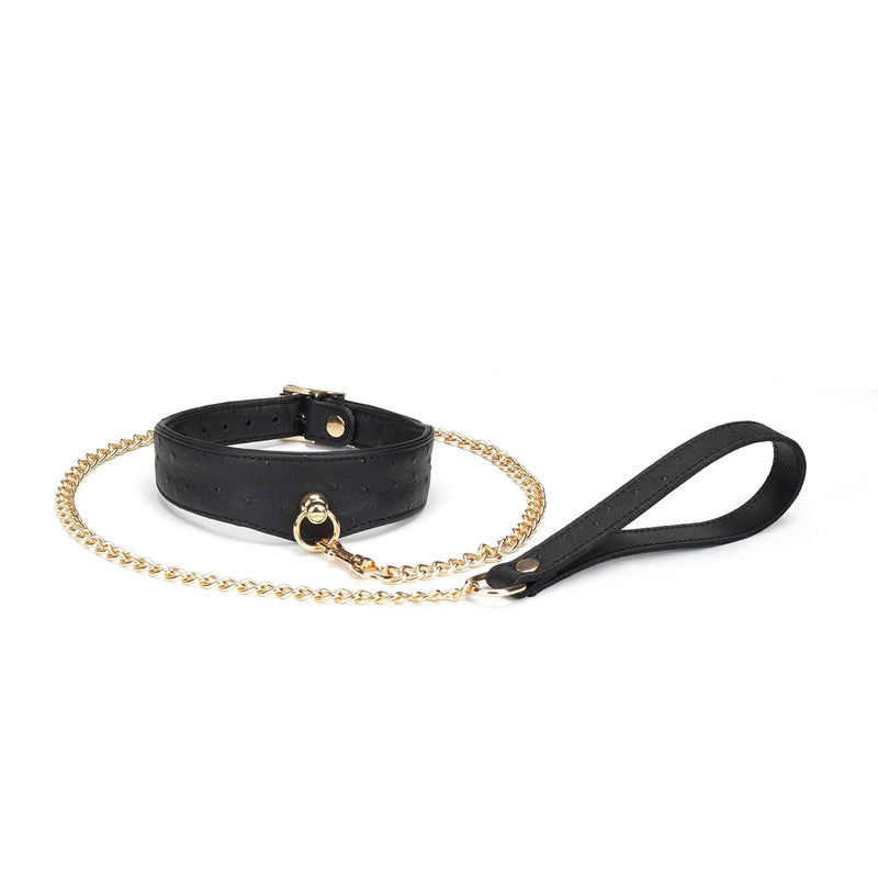 Liebe Seele - Demon's Kiss - Schmales, gebogenes Halsband mit Leine - Luxuriöses und exklusives Design - Schwarz/Gold - Erotiekvoordeel.nl