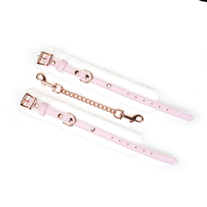 Liebe Seele - Fairy - Leather Wrist Cuffs - Rose Gold Buckles - Pink/White-Erotiekvoordeel.nl