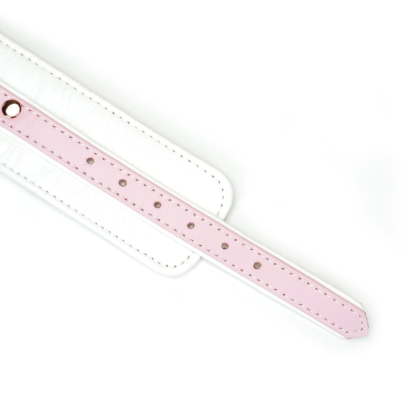 Liebe Seele - Fairy - Leather Wrist Cuffs - Rose Gold Buckles - Pink/White - Erotiekvoordeel.nl