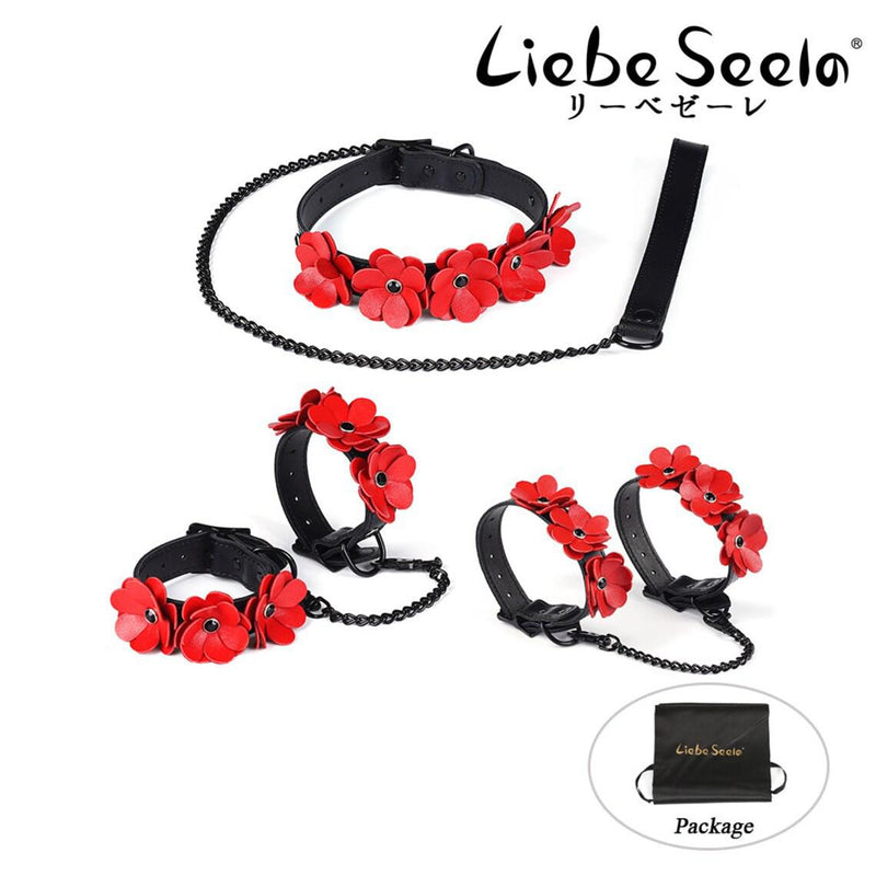 Liebe Seele - Flower Rhythm - Collar met Bloemen uit Leer - Exclusief en uniek ontwerp uit Japan - Rood/Zwart-Erotiekvoordeel.nl