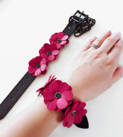 Liebe Seele - Flower Rhythm - Handboeien met Bloemen uit Leer - Exclusief en uniek ontwerp uit Japan - Rood/Zwart-Erotiekvoordeel.nl