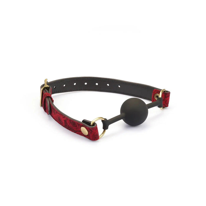 Liebe Seele - Kinbaku Ukiyoe - Lamslederen Ball Gag - Rood met Zwarte Rozen Print - Iets Héél Bijzonders! - Import uit Japan-Erotiekvoordeel.nl