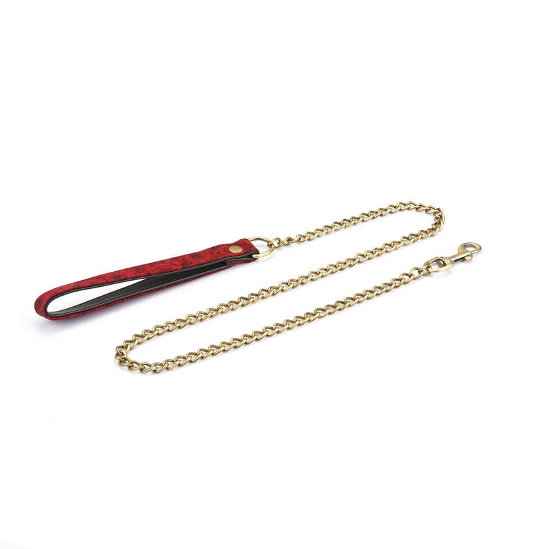 Liebe Seele - Kinbaku Ukiyoe - Lamslederen Collar met Leash - Rood met Zwarte Rozen Print - Iets Héél Bijzonders! - Import uit Japan-Erotiekvoordeel.nl