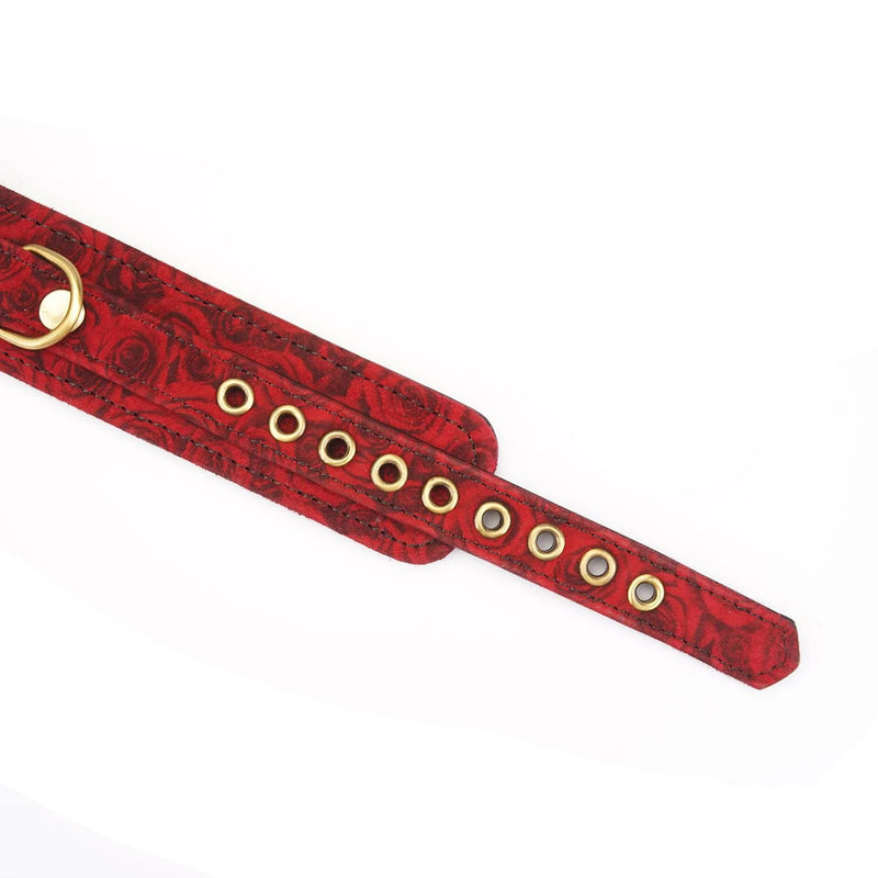 Liebe Seele - Kinbaku Ukiyoe - Lamslederen Collar met Leash - Rood met Zwarte Rozen Print - Iets Héél Bijzonders! - Import uit Japan-Erotiekvoordeel.nl
