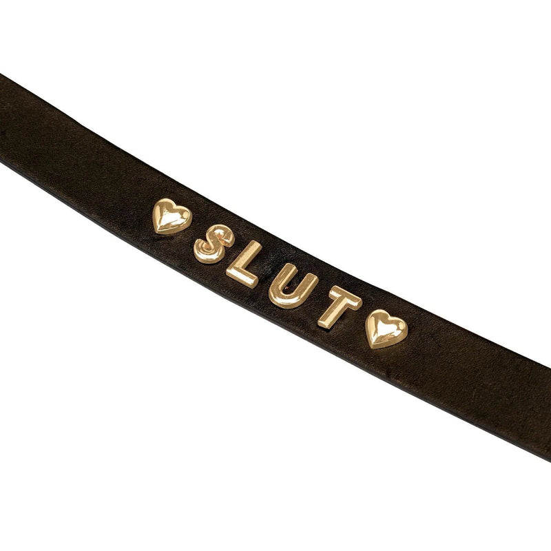 Liebe Seele - Leather Choker with Gold Letters SLUT - Luxurious and exclusive design - Black/Gold-Erotiekvoordeel.nl