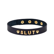 Liebe Seele - Leather Choker with Gold Letters SLUT - Luxurious and Exclusive Design - Black/Gold-Erotiekvoordeel.nl