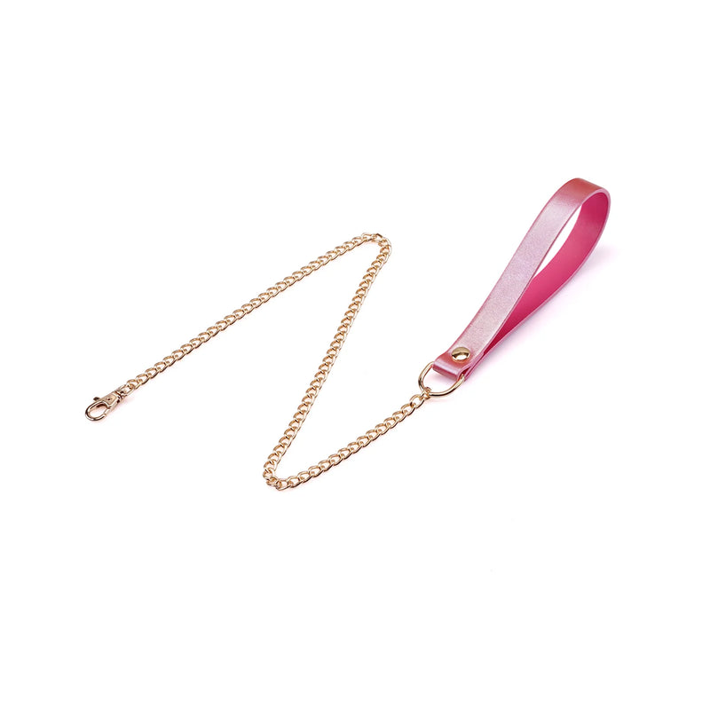 Liebe Seele - Lustre Rose - Collare in pelle con guinzaglio - Rosa madreperla con finiture dorate - Erotiekvoordeel.nl
