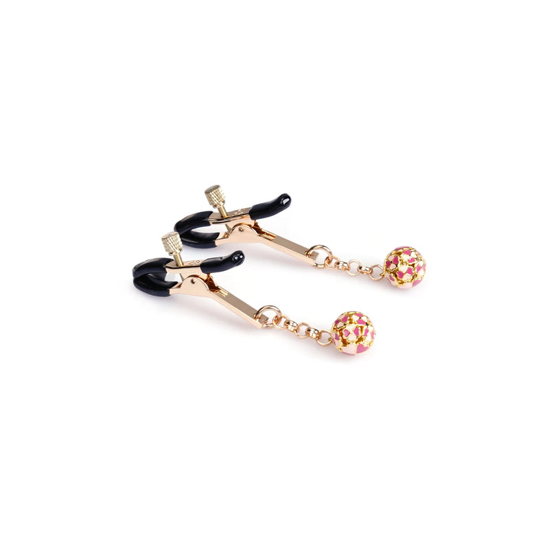 Liebe Seele - Luxe Tepelklemmen met Klaverballetje - Roze/Goud-Erotiekvoordeel.nl