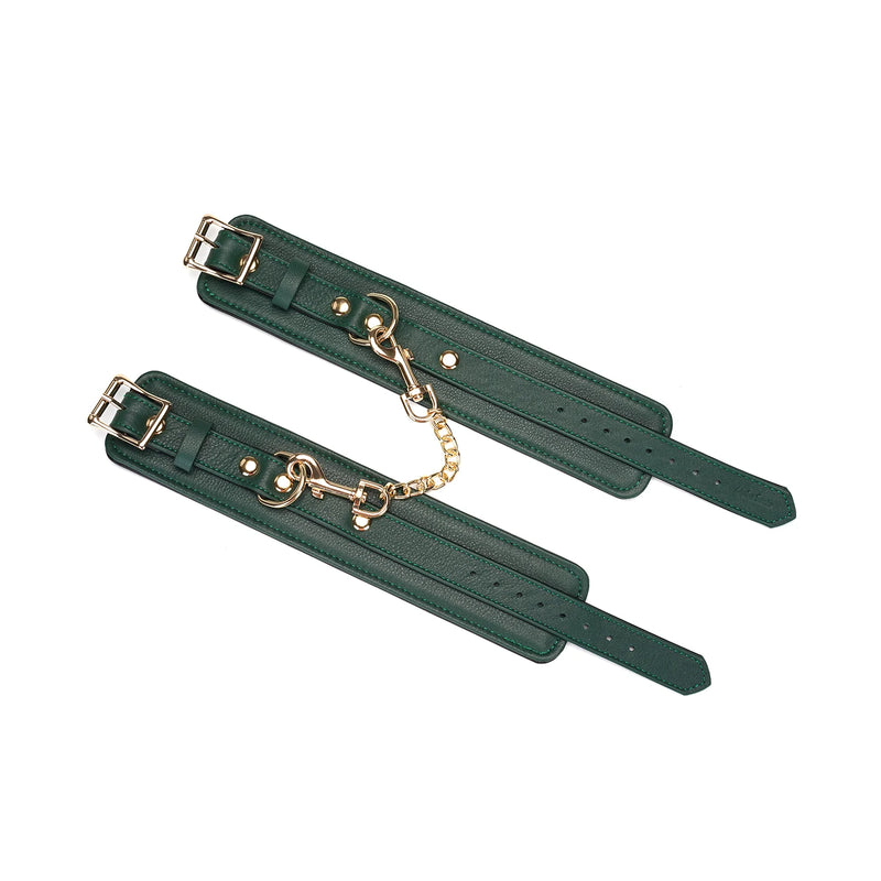 Liebe Seele - Mossy Green - Leather Ankle Cuffs With Gold Chain - Exclusive And Luxurious Design - Erotiekvoordeel.nl