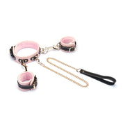 Liebe Seele - Handfesseln, Halsband und Leine - italienisches Leder - Plüschfutter - Hellrosa/Schwarz - Erotiekvoordeel.nl