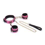 Liebe Seele - Manette, collare e guinzaglio - Pelle italiana - Fodera in peluche - Rosa/Nero - Erotiekvoordeel.nl